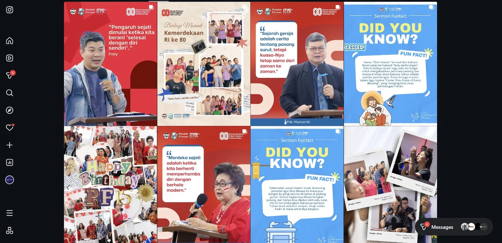 Koleksi konten visual dan feed Instagram gereja