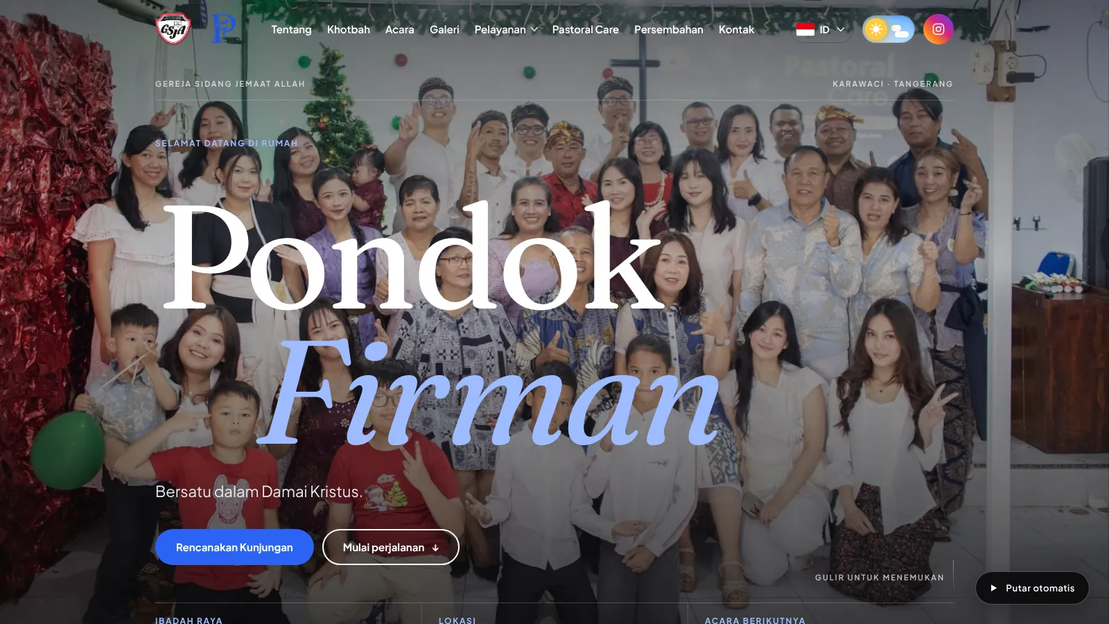 Beranda situs GSJA Pondok Firman dengan foto jemaat dan jadwal ibadah